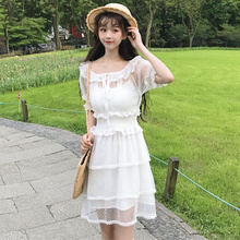 Casual Women Dot Summer Dress Japanese Lace Polka Dot Dress Slash Neck Fairy Fashion Casual Sweet Student A-line Dress 2024 - buy cheap