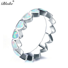 Blaike White/Blue Fire Opal Heart Rings for Women White Gold Filled Birthstone Ring Female Fashion Luxury Crown Jewelry Gifts 2024 - buy cheap