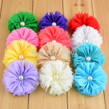 girl Boutique Hair Accessories 2.76 Inch Shabby Chiffon Flowers With Pearl For Hair Band 50pcs/lot Free Shipping TH16 2024 - buy cheap