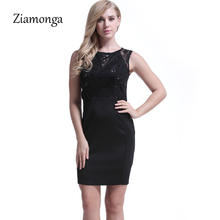 Ziamonga 2018 New Lace Party Dresses Women Summer Elegant Sleeveless Floral Sequin Lace Dress O-Neck Bodycon Pencil Office Dress 2024 - buy cheap