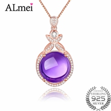 Женское ожерелье с подвеской Almei, фиолетовое ожерелье с аметистом из стерлингового серебра 925 пробы, ювелирное изделие с цепочкой CN064 2024 - купить недорого