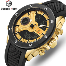 Goldenhour relógio esportivo masculino quartzo, silicone, led, digital 2024 - compre barato