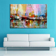 100% Handpainted modern picture home decor wall art picture Knife Boat Oil Painting thick palette knife Christmas Gift on canvas 2024 - buy cheap