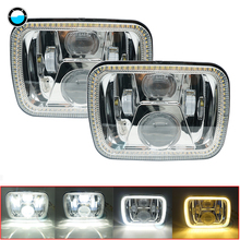 Faróis de led quadrados, 2 pçs, 7x6 5x, 7 polegadas, com feixe alto e baixo h6054, 6054, jeep wrangler, yj, cherokee, gmc. 2024 - compre barato