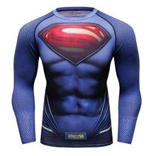 2018 новые мужские компрессионные колготки Футболка синий 3D печати super hero Супермен косплеер Быстросохнущий дышащий рубашка для занятий спортом Топ 2024 - купить недорого