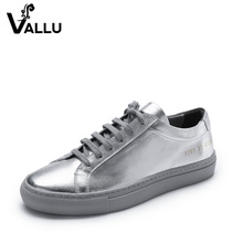 Flat Shoes Women Genuine Leather 2018 Summer Silver Shoes Woman Lace-Up Casual Handmade Flats Woman 2024 - buy cheap