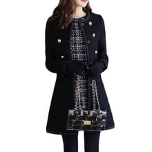 Женское шерстяное пальто, повседневное приталенное двубортное пальто с длинным рукавом, e043, Осень-зима 2019 2024 - купить недорого