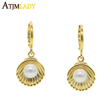 2019 summer beach new arrived women sea shell charm dangle drop earring Gold color with freshwater pearl charming luxury jewelry 2024 - buy cheap