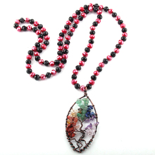 Fashion Glass Long Knotted Crystal Necklaces 7 Chakra Life Pendant Women Ethnic Necklace 2024 - buy cheap