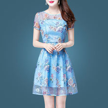 Платье женское, повседневное, с коротким рукавом и цветочным принтом, с О-образным вырезом, SS004 2024 - купить недорого