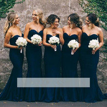 Azul baratos vestidos de dama de honra sob 50 sereia querida sem costas longos vestidos de festa de casamento para mulher 2024 - compre barato