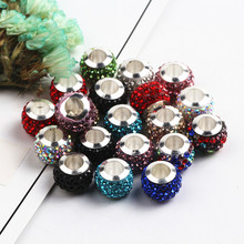 11mm Mix color Silver Plated Big Hole Charms Beads With Rhinestone Fits For European Jewelry Bracelet Diy Jewelry Gift 50pcs 2024 - buy cheap