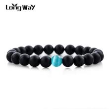 LongWay New 8mm Natural Stone Black Matte Onyx Stone Bracelets With Cat Eye Beads Men and Women Fashion Accessories SBR160154 2024 - buy cheap