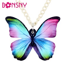 Bonsny Acrylic New Fashion Colorful Butterfly Necklace Pendant Chain Choker Insect Jewelry For Women Girls Bijoux Gift Wholesale 2024 - buy cheap