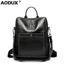 Classic 100% Genuine Leather Women Daily Backpack Real First Layer Cow Leather Ladies Backpacks Travel Cowhide Female Bags 2024 - buy cheap