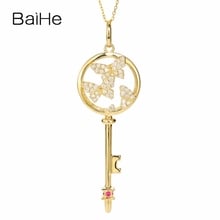 BAIHE, oro amarillo de 14 quilates, diamantes naturales redondos H/SI de 0,49 quilates, joyería fina a la moda para mujeres, hermoso colgante de llave de diamante para mujeres 2024 - compra barato