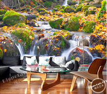 The latest 3D murals,Moss stone deciduous streams and waterfalls landscape photography , living room TV sofa bedroom wall paper 2024 - buy cheap