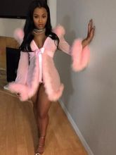 Sweet Pink Mesh Sheer Jackets 2018 New Arrival Fashion V Neck Bow Tie Fluffy Flare Long Sleeve Solid Coat Jacket Female Tops 2024 - buy cheap