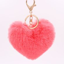 Fluffy pompom Keychain Gifts for Women Soft Heart Shape Pompon Fake Rabbit Key Chain Ball Car Bag Accessories Key Ring 2024 - buy cheap