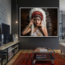 Native Pretty Feather Portrait Oil Painting on Canvas Posters and Prints Scandinavian Wall Art Picture for Living Room 2024 - buy cheap