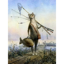 Pintura por números diy dropshipping 40x50 50x65cm o gato foi pesca animal presente feito à mão para adulto original presente decoração de casa 2024 - compre barato