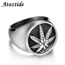 Мужское Винтажное кольцо Atoztide в стиле панк с Кленовым листом, из нержавеющей стали, цвет серебро, обручальное кольцо 2024 - купить недорого