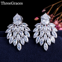 ThreeGraces Luxury Designer Women Jewelry Clear Marquise Cubic Zircon Stone Big Drop Wedding Bridal Earrings For Women ER196 2024 - buy cheap