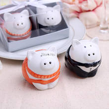 Wholesale 30 Sets Yellow Black Pigs Ceramic Salt and Pepper Shakers Wedding Party Favour Bomboniere Gift Souvenir Free Shipping 2024 - buy cheap