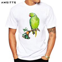 Amitte camiseta masculina com estampa de papagaio voador, gato verde, alta qualidade, hipster, tops, camisetas 2024 - compre barato