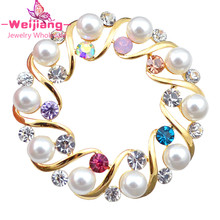 N347 pearl fashion jewelry luxury ladies pearl round flower crystal brooches 2024 - buy cheap