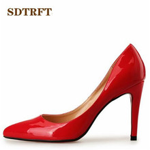 SDTRFT Plus:45 46 47 48 Spring/Autumn Stilettos 10cm thin heels sexy Patent Leather red Nightclub pumps women Pointed Toe shoes 2024 - buy cheap