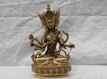 9"Tibet Buddhism Brass 3 head 8 arms Ushnishavijaya Namgyalma Kwan-Yin statue 2024 - buy cheap