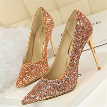 New fashion high-heeled shoes shallow mouth pointed sparkle sequins sexy thin nightclub banquet high-heeled women's shoes 2024 - buy cheap