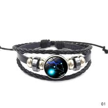 12 Constellation Handmade Leather Bracelets Weave Multi Layer Punk 12 Zodiac Couple Charms Bracelet Jewelry Christmas Gift 2024 - buy cheap