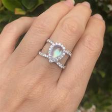 1 Pcs Romantic Women Rings Water Drop Luminous Stone Silver Color Crystal Ring Lady Valentines Day Jewelry Gift 2024 - buy cheap