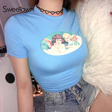 Sweetown Cute Angel Print Harajuku Kawaii Crop Top T Shirt Women Sexy Summer Cropped Tshirt Cotton Knitted O-Neck Woman Clothes 2024 - buy cheap