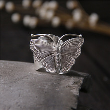 2018 Real New Anel Feminino 925 Sterling Butterfly Ring Ms. Exaggerated Personality Restoring Ancient Ways Handmade Thailand 2024 - buy cheap