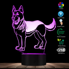 Милая стоячая настольная лампа в форме немецкой овчарки, разноцветная 3D лампа с оптической иллюзией, домашний декор, настольная лампа для домашних животных, собак, щенков 2024 - купить недорого