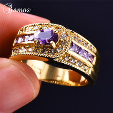Bamos Purple Birthstone Finger Ring 18KT Yellow Gold Vintage Rings Luxury Wedding Bands For Women Engagement Jewelry Best Gifts 2024 - buy cheap