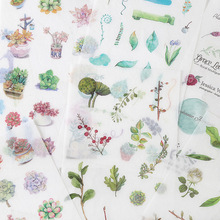6 hojas de dibujos animados de plantas verdes, pegatinas decorativas Kawaii transparentes para diario, álbum de recortes, papelería, regalo para estudiantes 2024 - compra barato