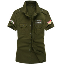 Camisas masculinas lançadoras, uniforme militar de algodão puro, casual, manga curta, roupas plus size, 2019 2024 - compre barato