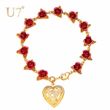 U7 женские браслеты с розой цветок Сердце Медальон очаровательный браслет цепочка для девушек женская свадебная бижутерия подарок на день матери Новинка H1083 2024 - купить недорого