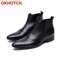 Botines transpirables de punta estrecha para Hombre, Botas negras sólidas para motocicleta de piel para Hombre, con cremallera, novedad de primavera y otoño 2024 - compra barato