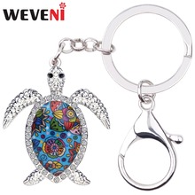 WEVENI-Anillo de Metal esmaltado para mujer y niña, colgante para llaveros, tortuga marina, Animal en el océano, joyería, regalo, colgante para cartera 2024 - compra barato