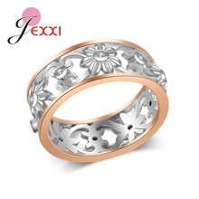Estilos Retro flores tallado auténtica Plata de Ley 925 vaciamiento dedo anillos para las mujeres las niñas boda 2024 - compra barato