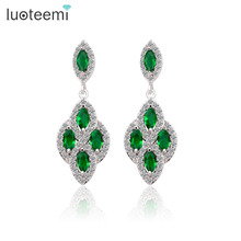 LUOTEEMI New Arrival Green-Color AAA Cubic Zirconia Crystal Dangle Earrings White Gold-Color Jewelry Women Noble Dinner Dress 2024 - compre barato