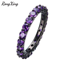 Rongxing charme roxo cristal zircon anéis de noivado para mulheres masculino moda vintage jóias preto ouro cheio birthstone anel 2024 - compre barato