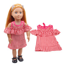 Roupas de boneca vestido listrado vermelho acessórios de brinquedo cabem boneca de menina de 18 polegadas e boneca de 43 cm c261 2024 - compre barato