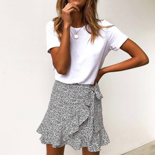 Multi Dot Print Short Mini Skirts Women Summer Ruffle High Waist Bow Tie Skirt Ladies Streetwear Slim Bottoms Saias 2019 2024 - buy cheap