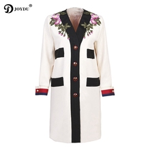 2018 Newest Autumn Casual Long Coat Women Flora Embroidery V-neck Long Sleeve Single Breasted Vintage Basic Trench Coat Outwear 2024 - buy cheap